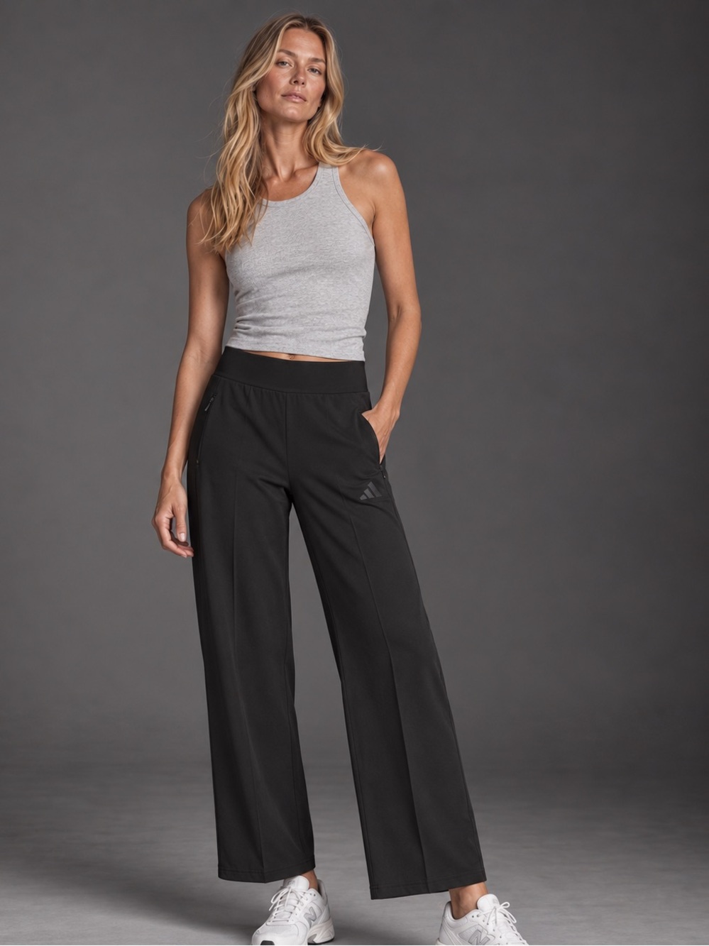 adidas Black Wide-Leg Track Pants Zip Pockets M